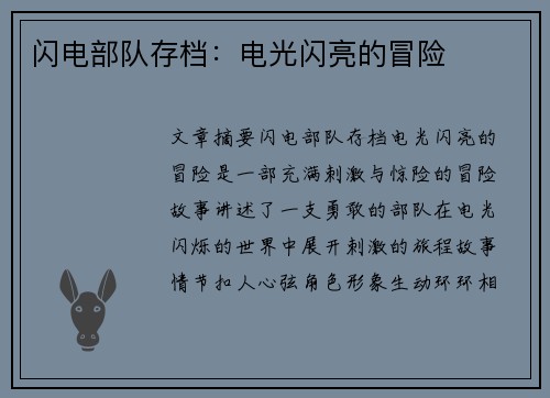 闪电部队存档：电光闪亮的冒险